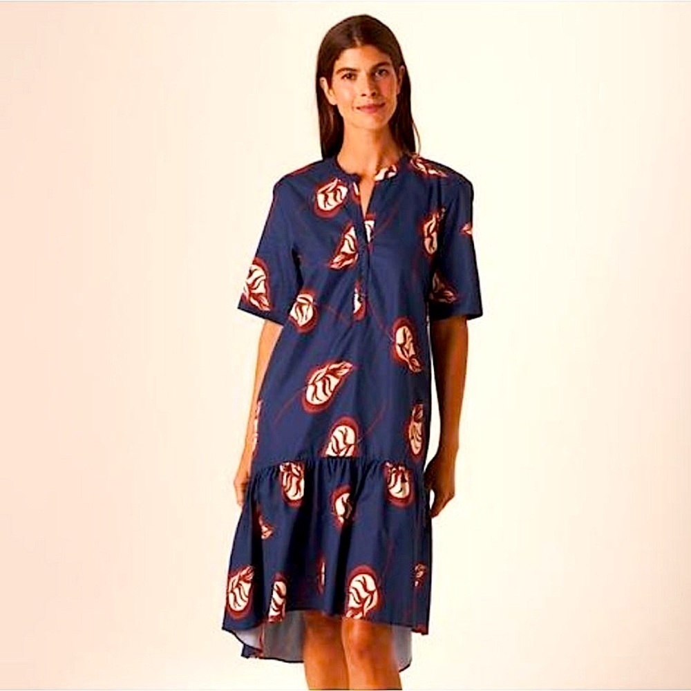 Tucker NYC Laura High Low Ruffle Hem Floral Dress Cotton Poplin Midi Mini Small - Picture 3 of 11